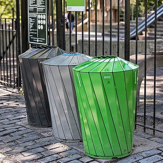 GLigeT Outdoor Trash can Round Steel Trash Can Modern Simple Outdoor Trash Can - Image 6