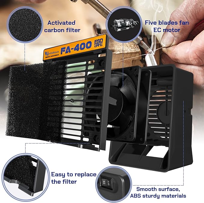 Antidious Fume Extractor Anti-ESD Solder Smoke Absorber Portable Filter - Image 2