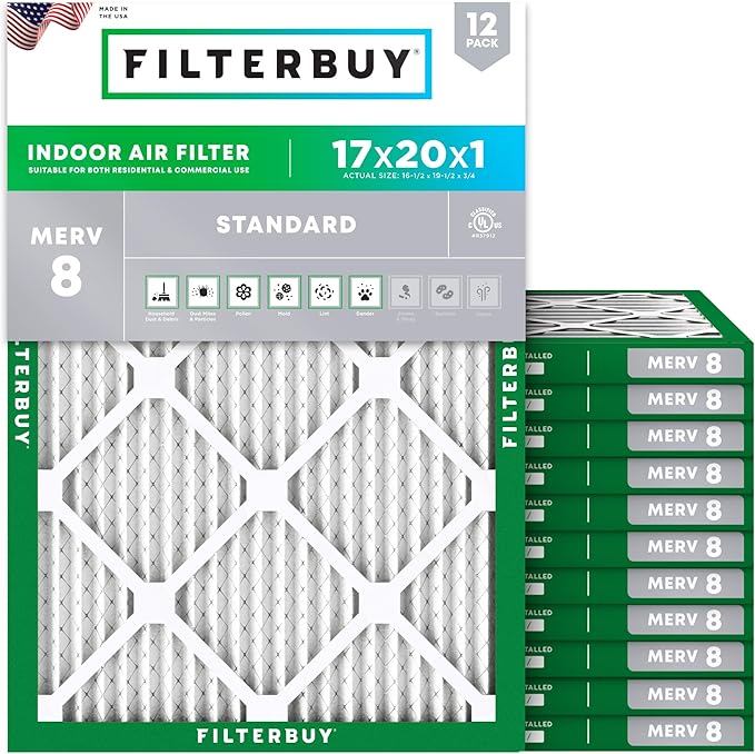 Filterbuy 17x20x1 Air Filter MERV 8 Essential Dust & Allergy Defense, by Filterbuy