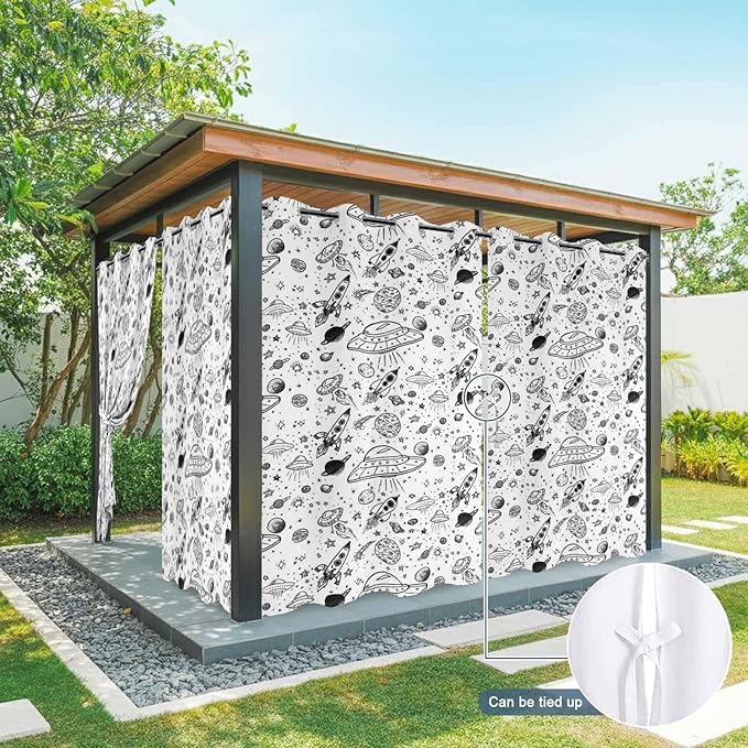 Cartoon Space Outdoor Curtains for Patio Rockets Astronauts Planets Black - Image 7