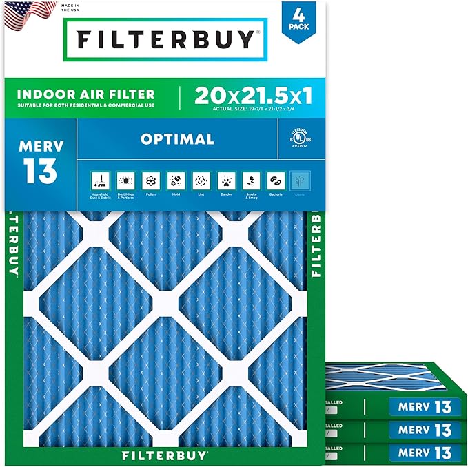 Filterbuy 20x21.5x1 Air Filter MERV 13 Optimal Smoke & Allergy Defense by Filterbuy
