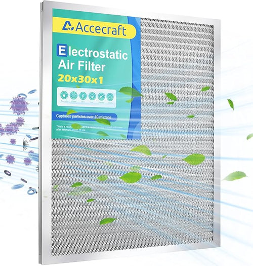 20x30x1 Electrostatic Air Filter, Washable & Reusable Aluminum AC/HVAC Furnace by Accecraft