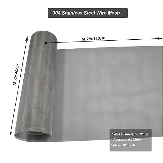 304 Stainless Steel Mesh 80Mesh, 15.7"x47.2" Metal Mesh Screen, Woven Fine Wire - Image 2