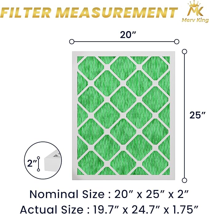 MervKing 20x25x2 Air Filter Actual Size: 19.7" x 24.7" x 1.75" MERV 13 MPR - Image 2