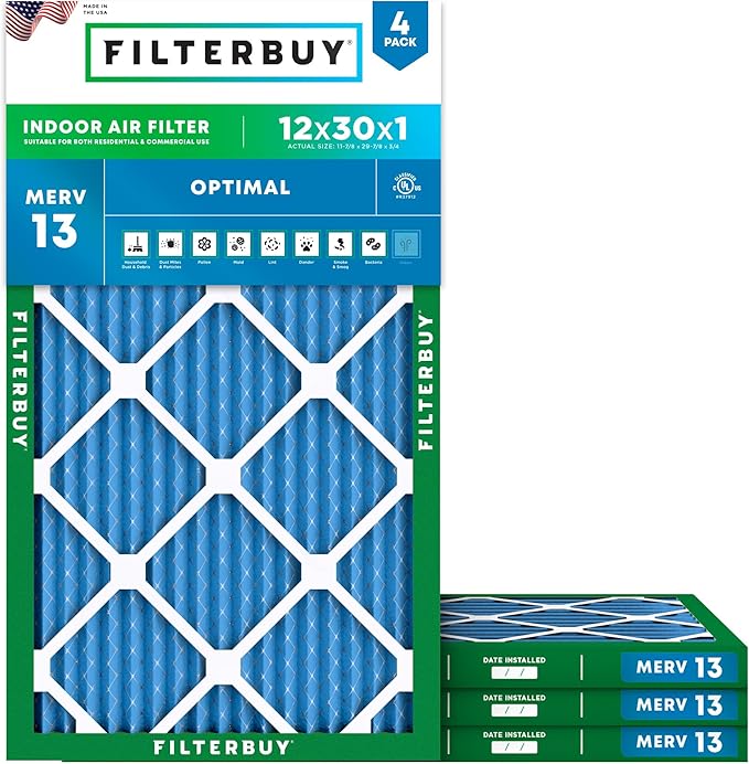 Filterbuy 12x30x1 Air Filter MERV 13 Optimal Smoke & Allergy Defense, by Filterbuy