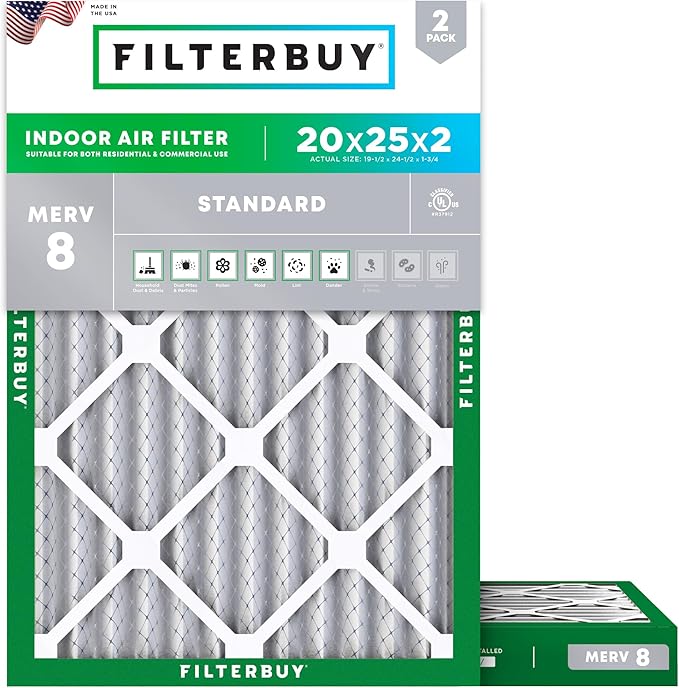Filterbuy 20x25x2 Air Filter MERV 8 Essential Dust & Allergy Defense, by Filterbuy