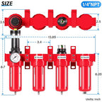 TAILONZ PNEUMATIC 1/4 Inch NPT 0-150 PSI Red Industrial Grade 4 Stage Air - Image 2