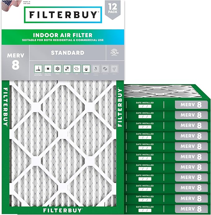 Filterbuy 11.5x19.5x1 Air Filter MERV 8 Essential Dust & Allergy Defense by Filterbuy