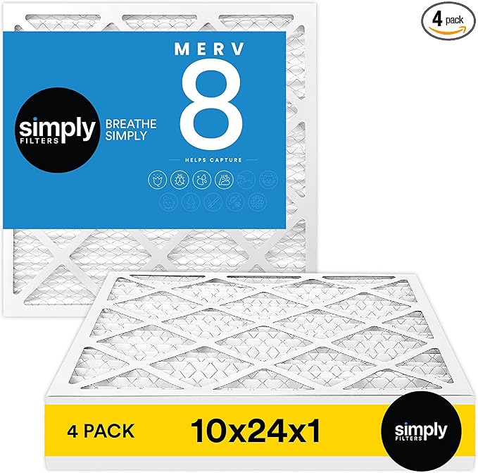 Simply 10x24x1 Air Filter, Merv 8, 4 Pack, by SimplyFilters