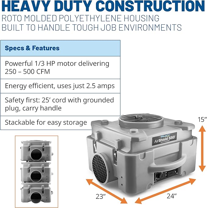 BlueDri Air Shield 550 HEPA Air Scrubber, Water Damage Restoration Equipment - Image 5