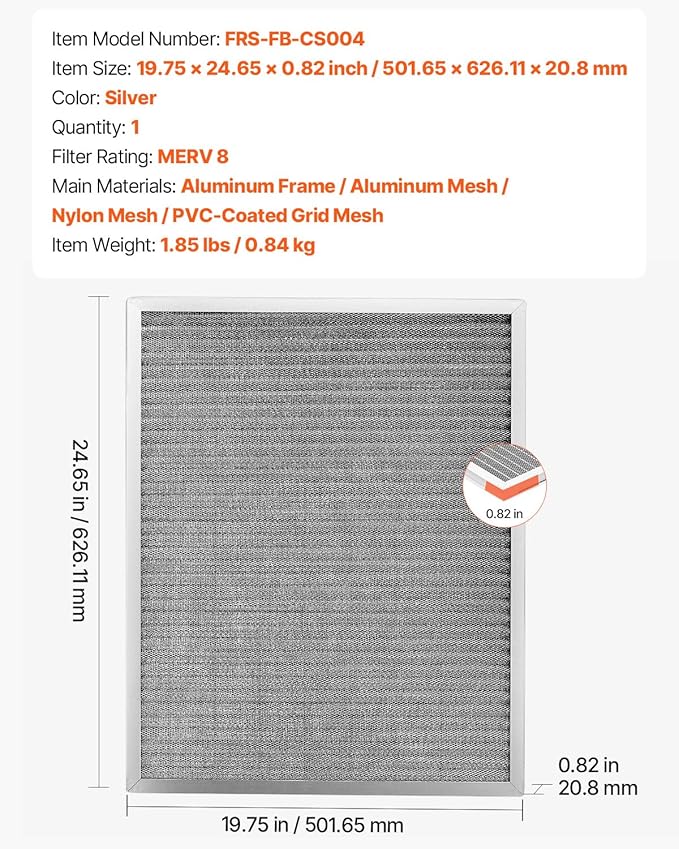 VEVOR 20x25x1 inch Electrostatic Air Filter, AC/HVAC Furnace Filter Washable & - Image 7