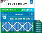 Filterbuy 24x24x1 Air Filter MERV 13 Optimal Smoke & Allergy Defense, by Filterbuy
