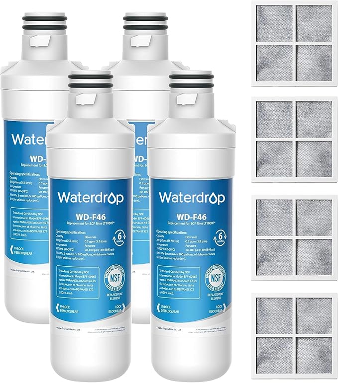 Waterdrop LT1000PC ADQ747935 Refrigerator Water Filter and Air Filter, by Waterdrop