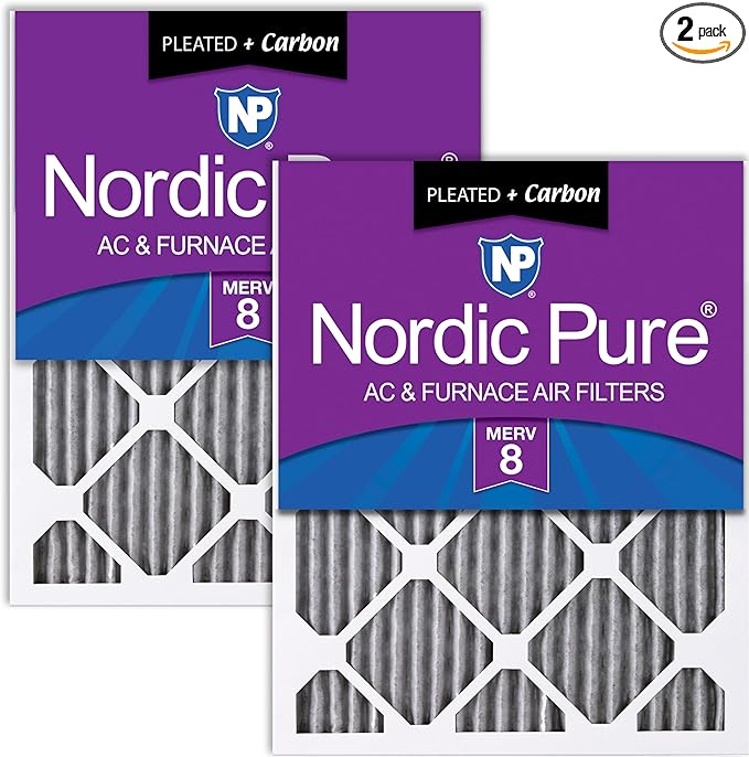Nordic Pure 16x30x1 Furnace Air Filters MERV 8 Pleated Plus Carbon 2 Pack by NordicPure