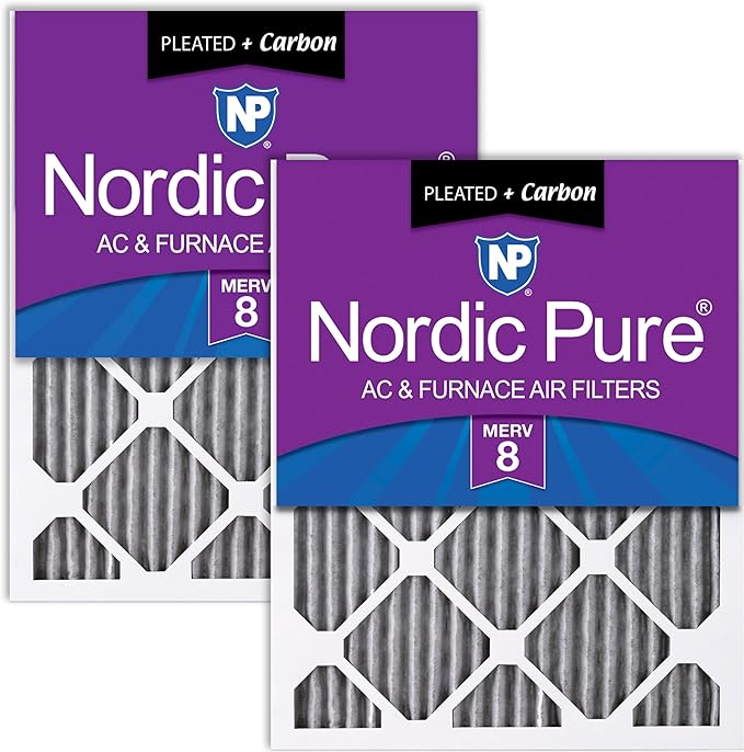 Nordic Pure 24x24x1 Furnace Air Filters MERV 8 Pleated Plus Carbon 2 Pack by NordicPure