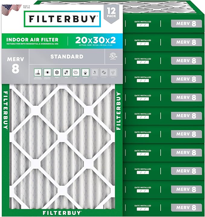 Filterbuy 20x30x2 Air Filter MERV 8 Essential Dust & Allergy Defense, by Filterbuy