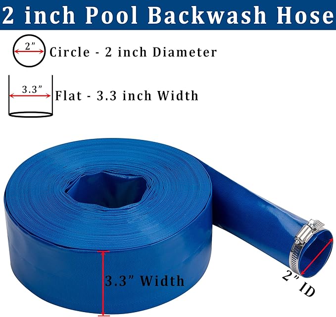 2 in x 50 ft Pool Backwash Hose Heavy Duty Drain Discharge Double PVC Lay flat - Image 2