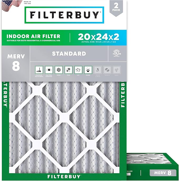 Filterbuy 20x24x2 Air Filter MERV 8 Essential Dust & Allergy Defense, by Filterbuy