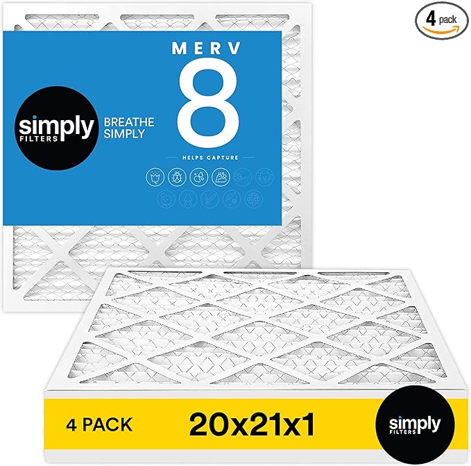 Simply 20x21x1 Air Filter, Merv 8, 4 Pack, by SimplyFilters