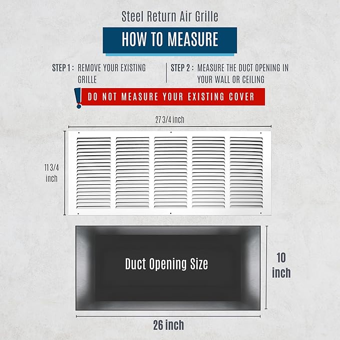 Fits 26x10 Duct Opening | Steel Return Air Grille by Handua | Vent Cover Grill - Image 3