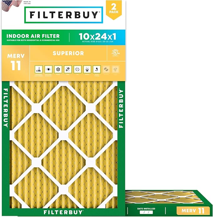Filterbuy 10x24x1 Air Filter MERV 11 Superior Pet & Allergy Defense, by Filterbuy