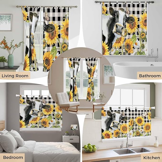 Retro Sunflowers Living Room Curtains 84 Inch Length, Window Curtains Tab Top - Image 7