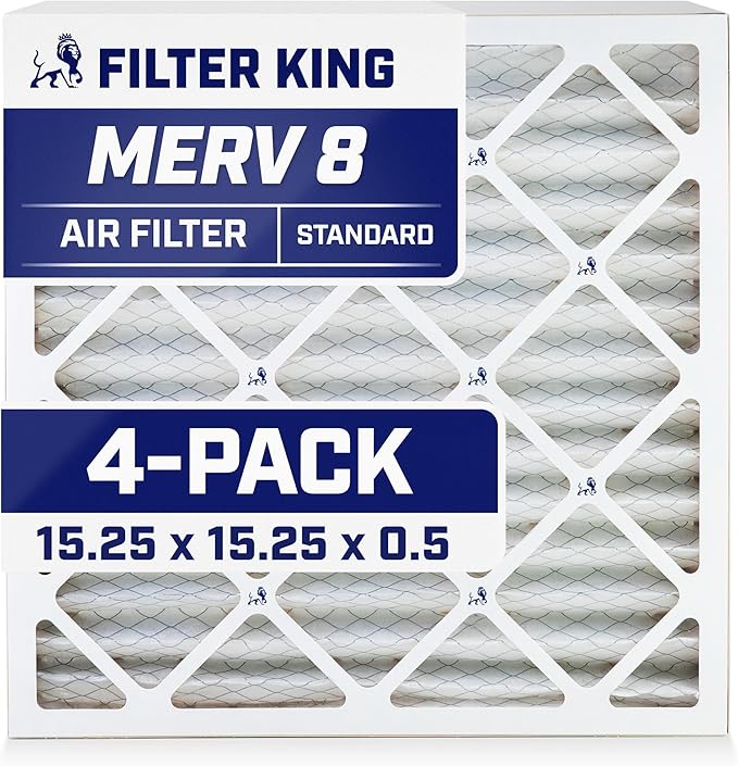 Filter King 15.25x15.25x0.5 Air Filter | 4-PACK | MERV 8 HVAC Pleated A/C by FilterKing