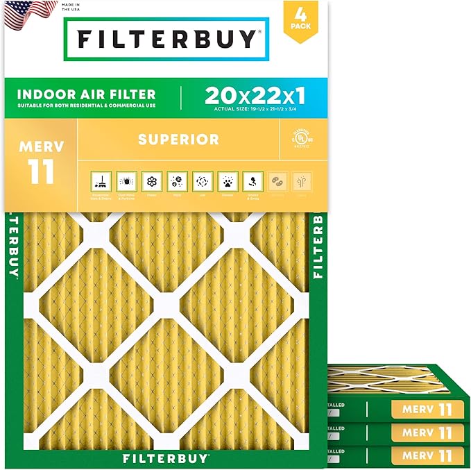 Filterbuy 20x22x1 Air Filter MERV 11 Superior Pet & Allergy Defense, by Filterbuy