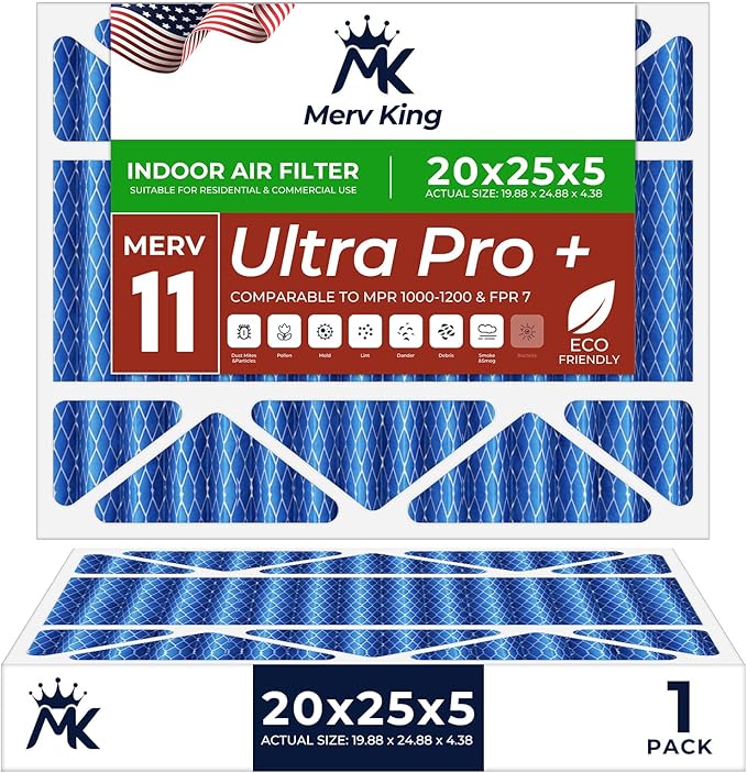 MervKing 20x25x5 Air Filter Actual Size: 19.88" x 24.88" x 4.38" MERV 11 MPR by MervKing