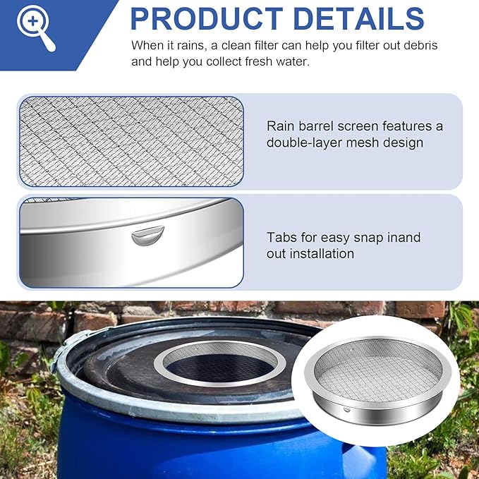 6" Rain Barrel Screen Aluminum, Rain Barrel Filter Rainwater Collection System - Image 2