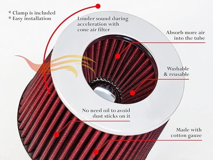 RED 3.5" 89 mm Inlet Cold Air INTAKE Cone Replacement Performance Washable - Image 6