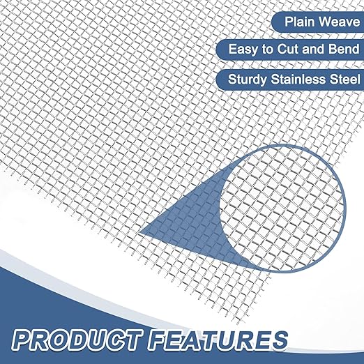 uxcell 12 Mesh 39" x 10" Woven Wire Mesh, 316 Stainless Steel Air Vent Filter - Image 3