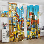 Kids Cartoon Construction Window Curtains, Funny Construction Site Cars and - Image 3