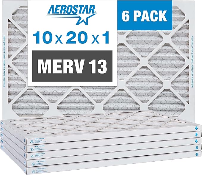 Aerostar 10x20x1 MERV 13 Pleated Air Filter, AC Furnace Air Filter, 6 Pack by AirFiltersDelivered