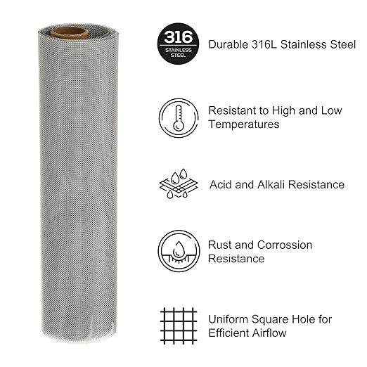 PATIKIL 40" L x 10" W Woven Wire Mesh, 30 Mesh 316L Stainless Steel Air Vent - Image 3