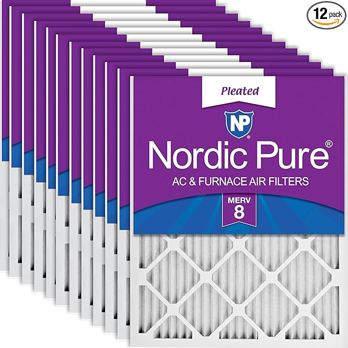 Nordic Pure 20x25x1 Pleated MERV 8 Air Filters 12 Pack by NordicPure