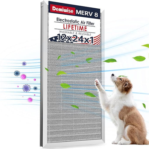 12x24x1 Electrostatic Air Filter, MERV 8 Reusable Aluminum AC/HVAC Furnace by Demiwise