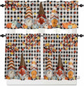 Thanksgiving Gnomes Kitchen Curtain Set, Fallen Maple Leaf Pumpkin Black Plaid by Unknown
