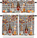 Thanksgiving Gnomes Kitchen Curtain Set, Fallen Maple Leaf Pumpkin Black Plaid by Unknown