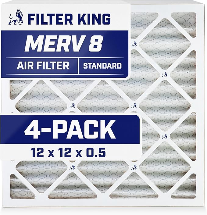Filter King 12x12x0.5 Air Filter | 4-PACK | MERV 8 HVAC Pleated A/C Furnace by FilterKing