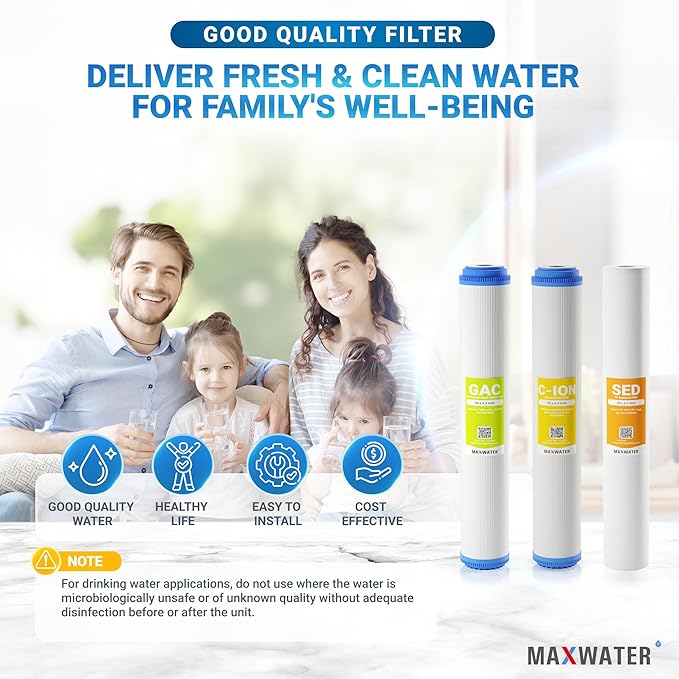 Max Water Whole House Water Filter Set 20" x 2.5" Slim Blue Cation Resin - Image 7