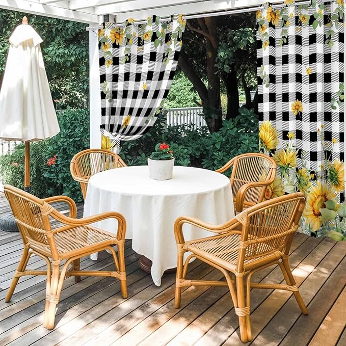 Sunflowers Outdoor Curtains for Patio Summer Floral Eucalyptus Leaf Buffalo - Image 4