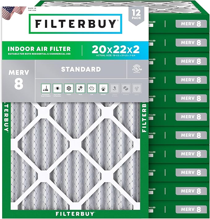 Filterbuy 20x22x2 Air Filter MERV 8 Essential Dust & Allergy Defense, by Filterbuy