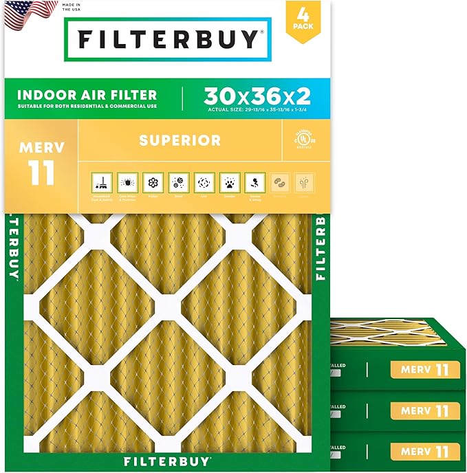 Filterbuy 30x36x2 Air Filter MERV 11 Superior Pet & Allergy Defense, by Filterbuy
