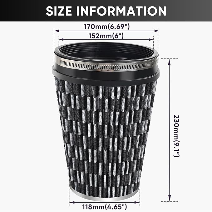 6" 152mm Cold Air Intake Filter Clamp-On Replacement High Flow Inlet Air Filter - Image 2