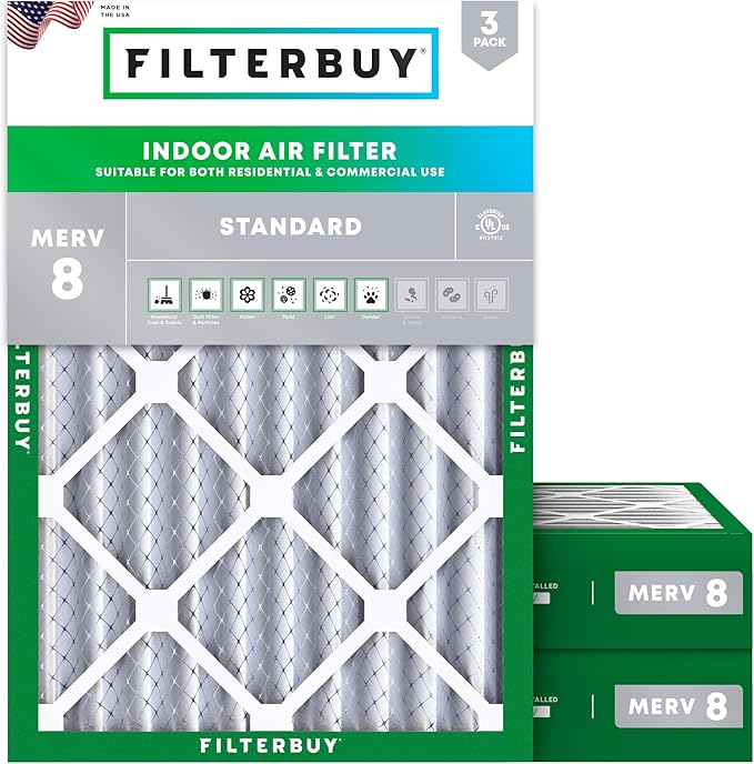 Filterbuy 22x28x4 Air Filter MERV 8 Essential Dust & Allergy Defense, by Filterbuy