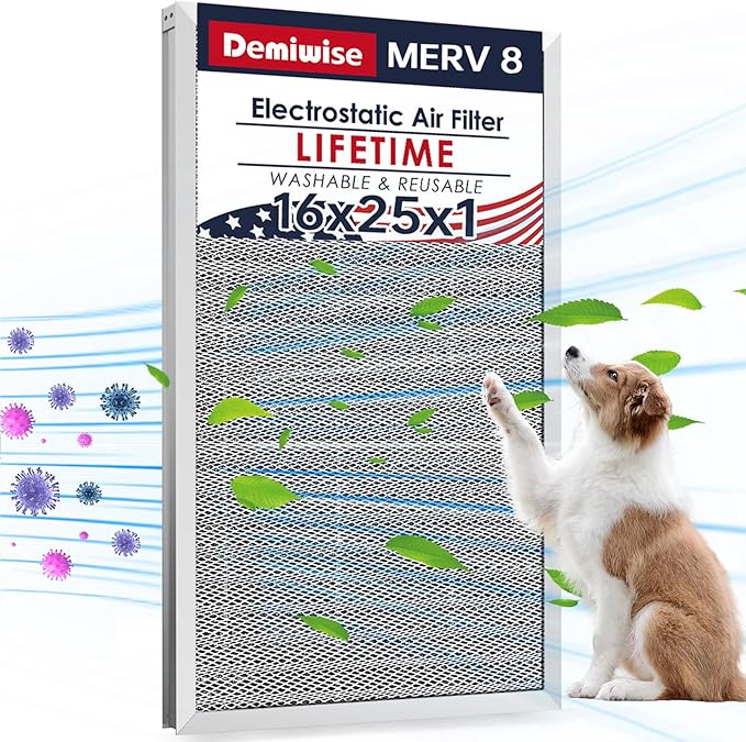 16x25x1 Electrostatic Air Filter, MERV 8 Reusable Aluminum AC/HVAC Furnace by Demiwise