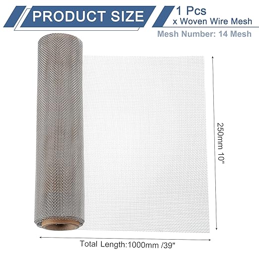 uxcell 14 Mesh 39" x 10" Woven Wire Mesh, 316 Stainless Steel Air Vent Filter - Image 2