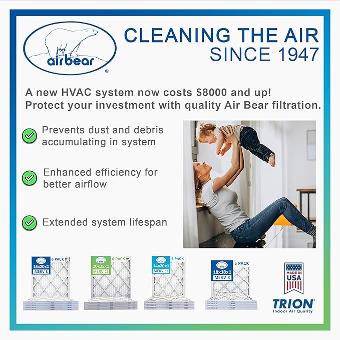 16x25x3 TRION Air Bear Cub Pleated HVAC Air Filter MERV 13 - Image 6