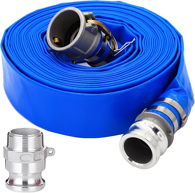 DAVCO 2" ID × 50 ft PVC Lay Flat Discharge Hose, Heavy Duty Reinforced Blue by DAVCO